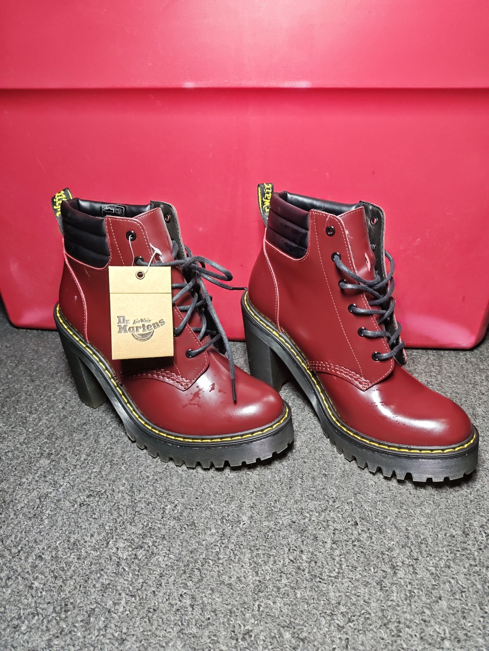DR MARTENS Persephone Heeled Boot Size 6 Cherry Burgundy Red Lace Up